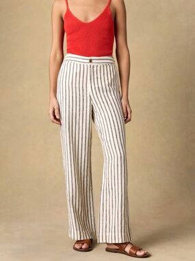 Faherty Sun Strider Linen Pants Cocoa Grove Stripe Size Medium EUC Coastal